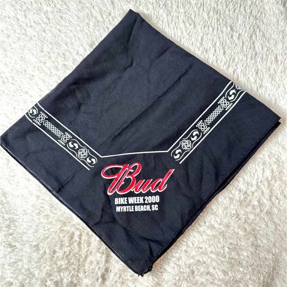 Vtg Harley Davidson Bud 2000 Bike Week Myrtle Beach Bandana Handkerchief Scarf
